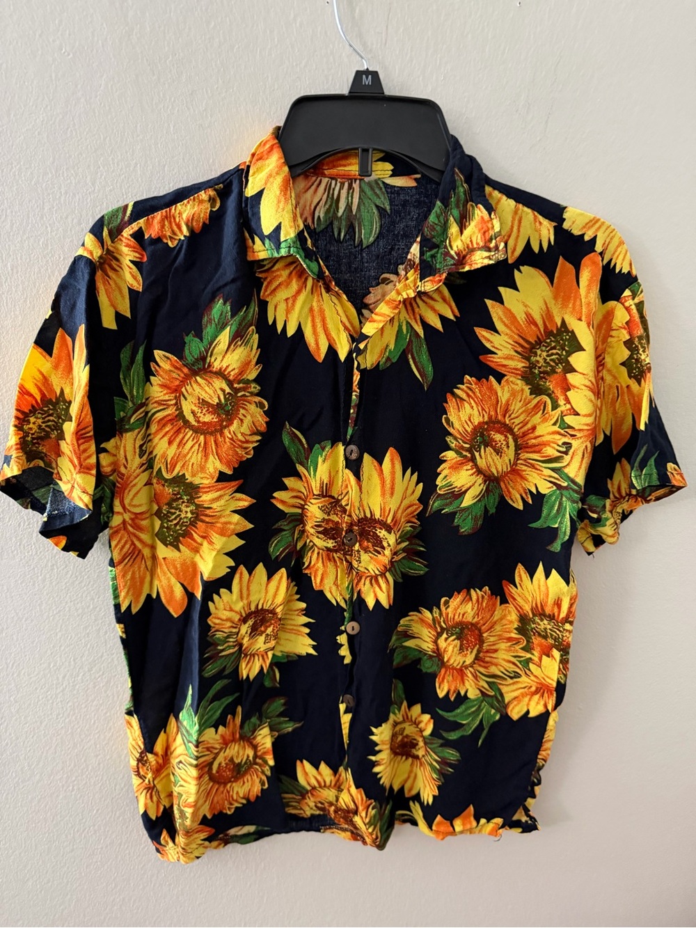 Sunflower Print Short Sleeve Shirt - Black/Yellow